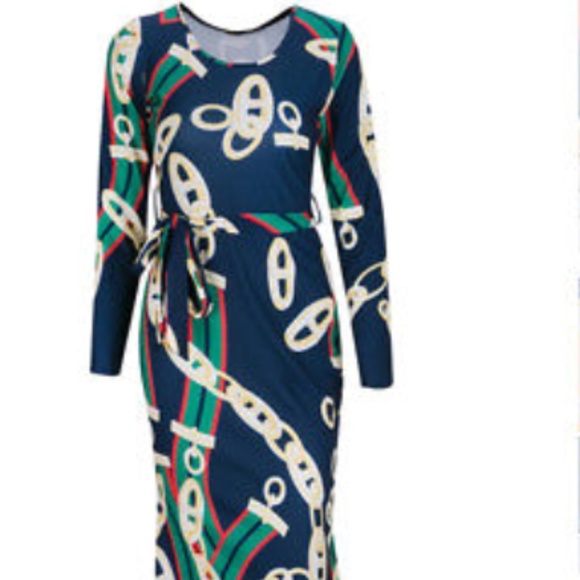 New Black Chain Link Print Dress - Picture 4 of 8